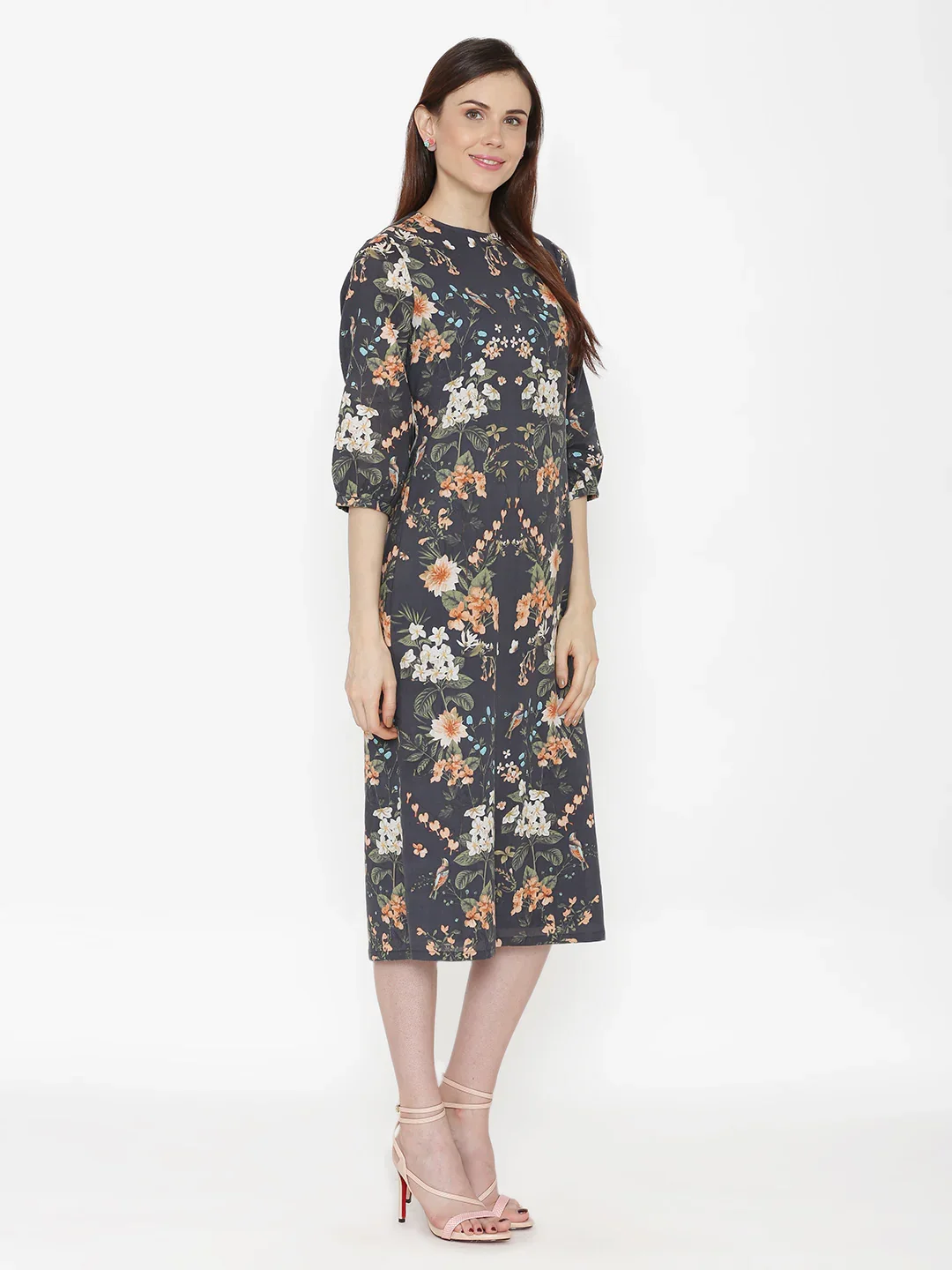 Dark Grey Floral Dress - Image 3