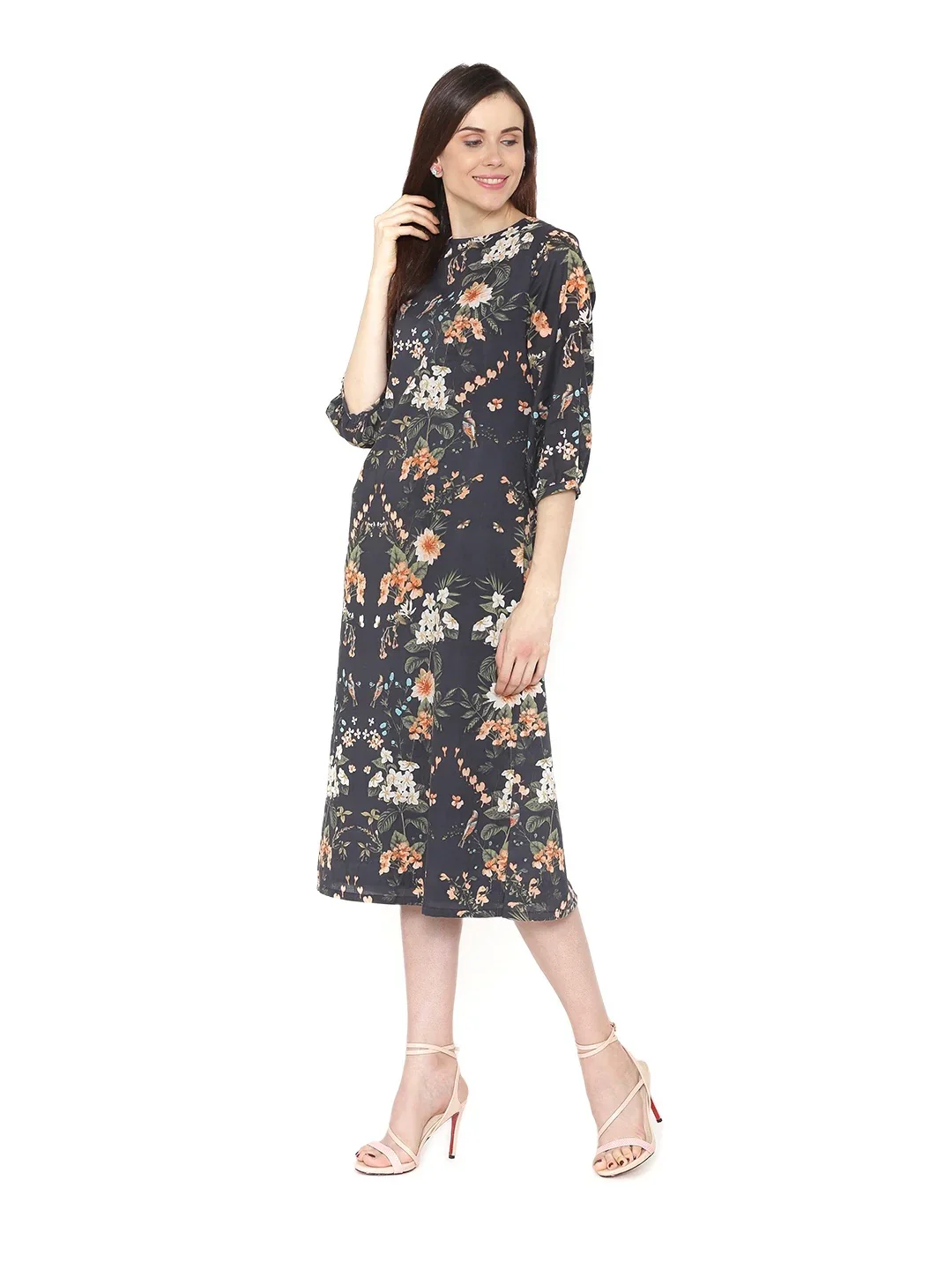 Dark Grey Floral Dress - Image 4