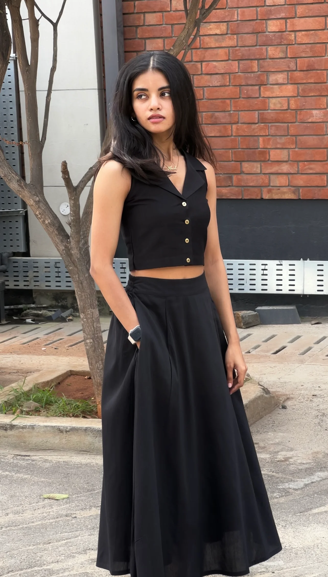 Semi Silk Crop Top - Black - Image 4